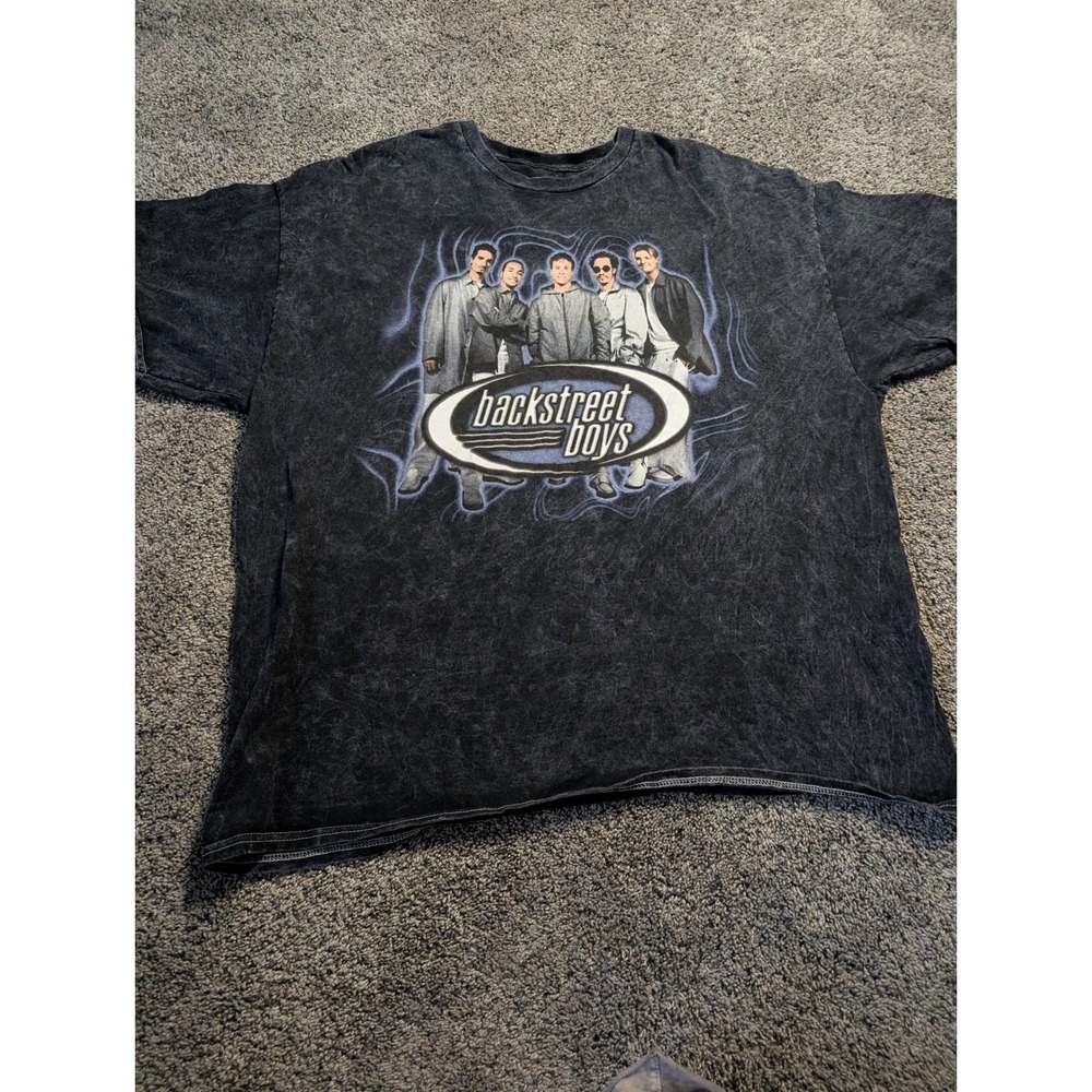 Backstreet Boys Graphic Band T-Shirt Acid Wash Charcoal Grey Men 90s Y2K Cotton